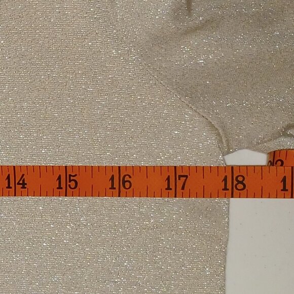 Ann Taylor Puff Sleeve Shiny/Glittering Beige New Years Eve Style Top Size Med - Picture 7 of 8